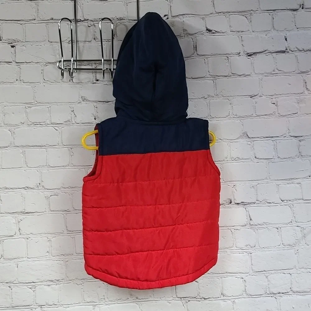 DKNY Red & Blue Winter Vest Hoodie Puffer Jacket Boys 12M Sleeveless Coat Baby